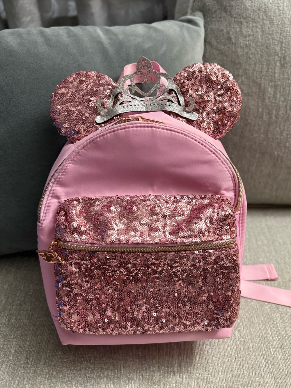 Disney Cruise Line Pink Sequin Mickey Ear Mini Backpack with Silver Tiara